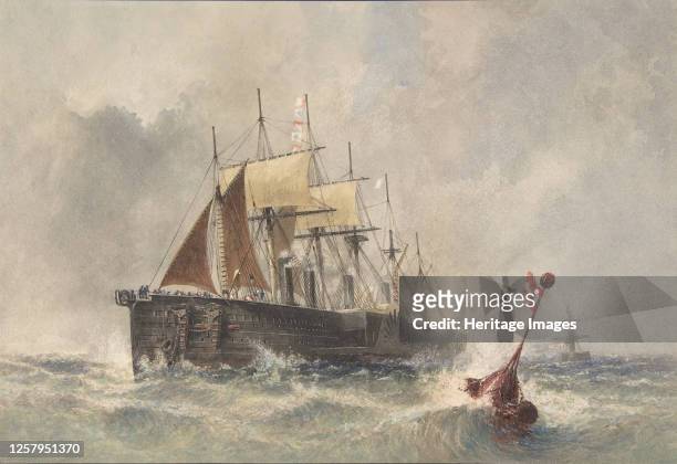Launching the Buoy from the Bow of the Great Eastern on August 8th 1865-66. Artist Robert Charles Dudley.