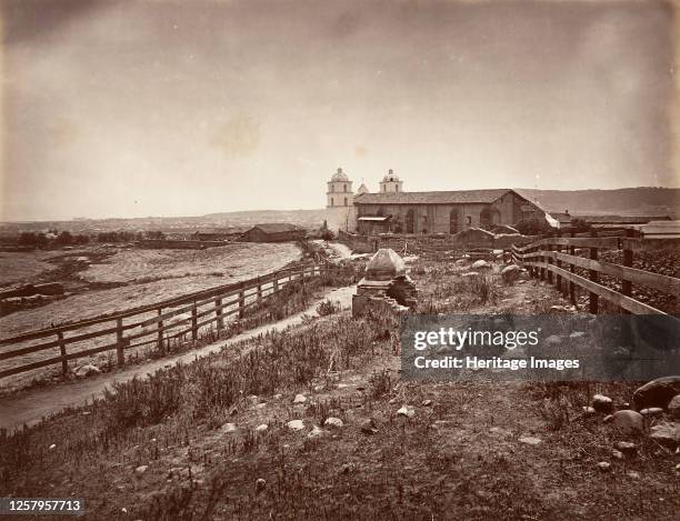 Santa Barbara and Mission Church printedcirca 1876. Artist Carleton Emmons Watkins.