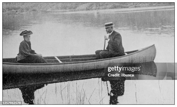 antique black and white photo: water lily pond among the camden hills, maine - camden maine stock illustrations