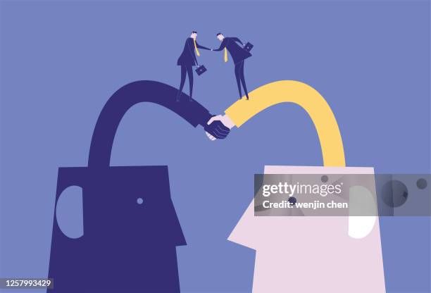 businessmen shaking hands and cooperation - handshake blue background stock illustrations