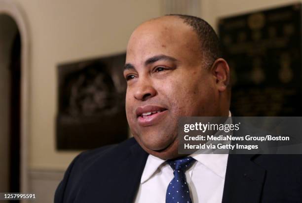 Lawrence Mayor Daniel Rivera speaks with reporters at the State House on January 2, 2019 in Boston, Massachusetts.