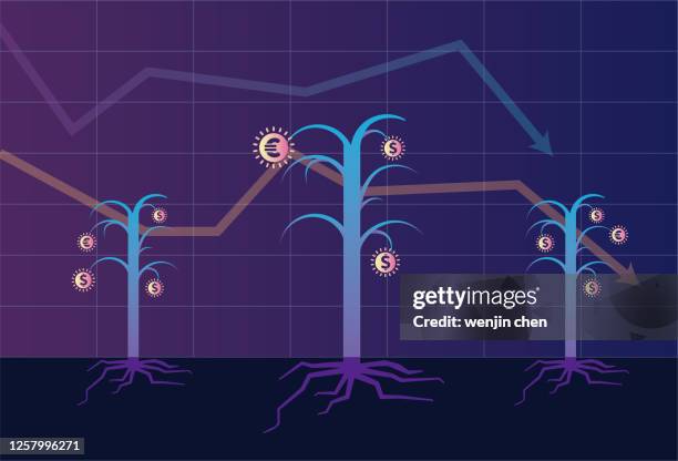 money tree production cut, stock market fell - creative destruction stock illustrations