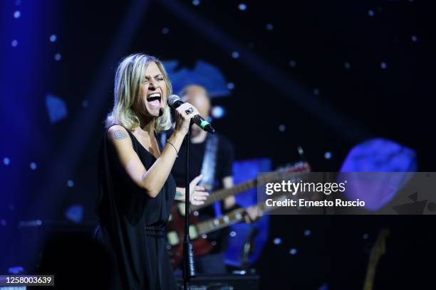 Italian singer Irene Grandi performs during "Back2Back" Radio show at Rai Radio 2 on July 21, 2020 in Rome, Italy.