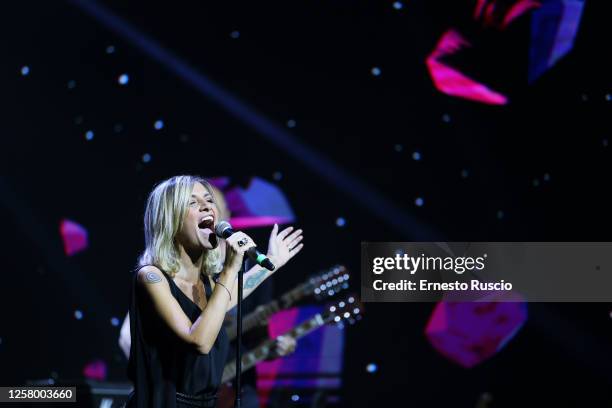 Italian singer Irene Grandi performs during "Back2Back" Radio show at Rai Radio 2 on July 21, 2020 in Rome, Italy.