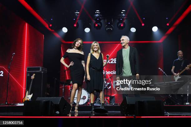 Ema Stokholma, Irene Grandi and Gino Castaldo attend "Back2Back" Radio show at Rai Radio 2 on July 21, 2020 in Rome, Italy.