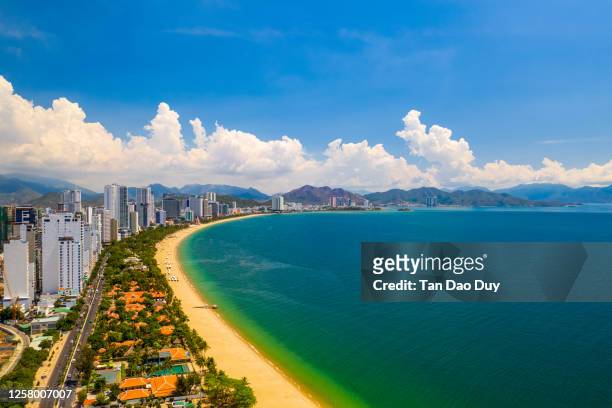 nha trang city - july 18 - 2020 from vietnam - aerial view. - vietnam strand stock pictures, royalty-free photos & images