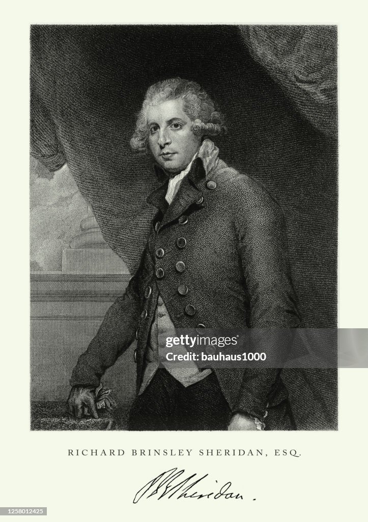 Vintage, Richard Brinsley Sheridan, English Victorian Engraving, 1840