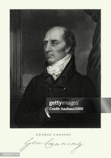vintage, george canning, english victorian engraving, 1840 - canning stock illustrations