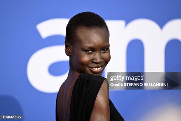 South-Sudanese model Alek Wek arrives to attend the annual amfAR Cinema Against AIDS Cannes Gala at the Hotel du Cap-Eden-Roc in Cap d'Antibes,...