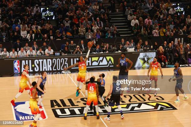 Ja Morant of Team Giannis during tip-off during the NBA All-Star Game as part of 2023 NBA All Star Weekend on Sunday, February 19, 2023 at Vivint...