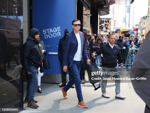 James B. Comey is seen leaving "Good Morning America" on May 25, 2023 in New York City.