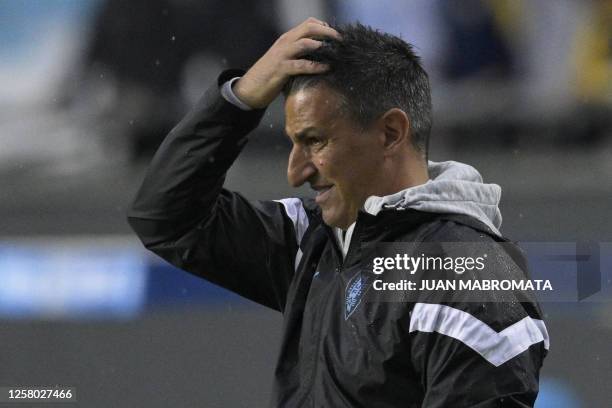 Uruguay's coach Marcelo Broli gestures during the Argentina 2023 U-20 World Cup Group E football match against England at the Estadio Unico Diego...