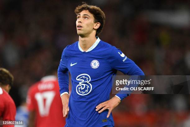 Chelsea's Portuguese striker Joao Felix gestures during the English Premier League football match between Manchester United and Chelsea at Old...