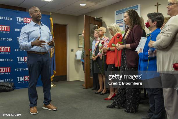 Senator Tim Scott, a Republican from South Carolina, during a campaign event at New Hampshire Institute of Politics in Manchester, New Hampshire, US,...