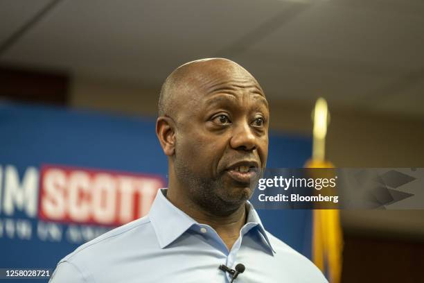 Senator Tim Scott, a Republican from South Carolina, during a campaign event at New Hampshire Institute of Politics in Manchester, New Hampshire, US,...