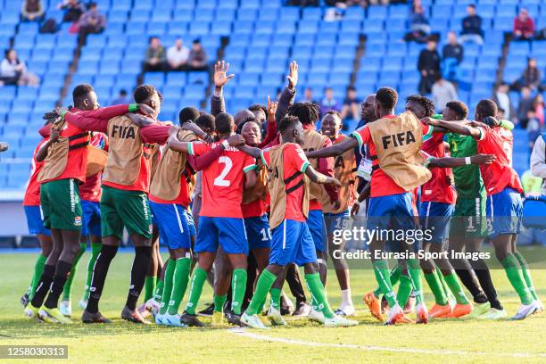 Gambia squad celebrates with his teammates after winning France during FIFA U-20 World Cup Argentina 2023 Group F match between France and Gambia at...