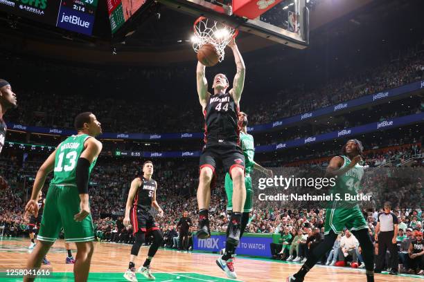 Cody Zeller of the Miami Heat dunks the ball during Game Five of the Eastern Conference Finals against the Boston Celtics on May 25, 2023 at the TD...