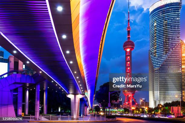night scene of lujiazui financial district shanghai china - shanghai stock pictures, royalty-free photos & images