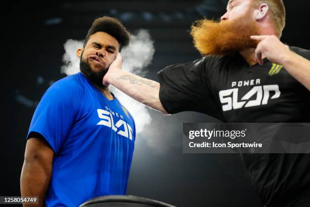 Ron "Wolverine" Bata slaps Damien "The Bell" Dibbell in a 5-round bout for Power Slap 2 - Wolverine vs Bell on May 24 at UFC Apex in Las Vegas, NV.