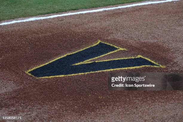 General view of the Vanderbilt Commodores logo on the field at the 2023 SEC Baseball Tournament game between the Vanderbilt Commodores and the...