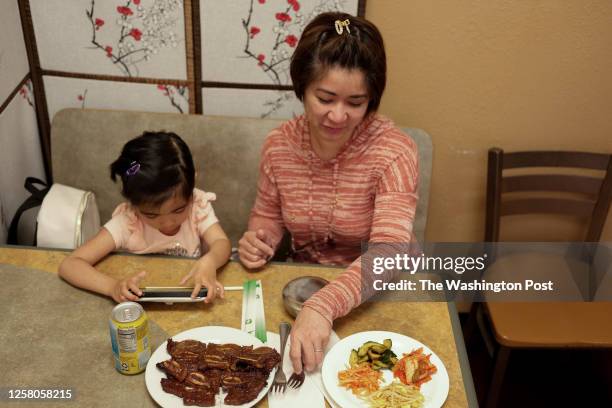 April and Savannah Mones enjoy their weekly lunch at Hyundai Korean Restaurant and Market in Leavenworth, Kansas on April 19, 2023.