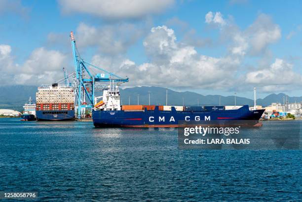 Container ship docks at the Pointe-a-Pitre seaport on the island of Guadeloupe on May 25, 2023.