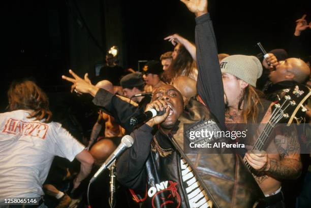 Sonny Seeza and The Rap Group Onyx appears in concert with the band Biohazard at The New Ritz on April 10, 1994 in New York City.