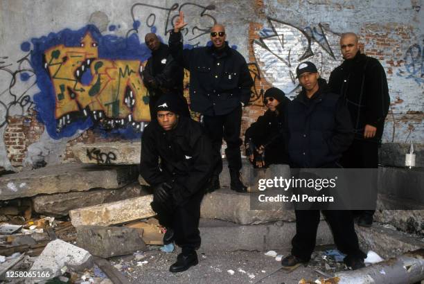 Rap Group Onyx--Sticky Fingaz , Fredro Starr , Sonny Seeza and Big DS appears in a portrait with Jam Master Jay and Run of Run-DMC taken on October...