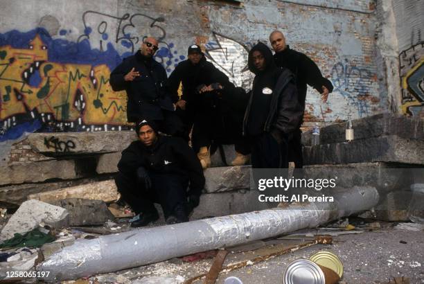 Rap Group Onyx--Sticky Fingaz , Fredro Starr , Sonny Seeza and Big DS appears in a portrait with Jam Master Jay and Run of Run-DMC taken on October...