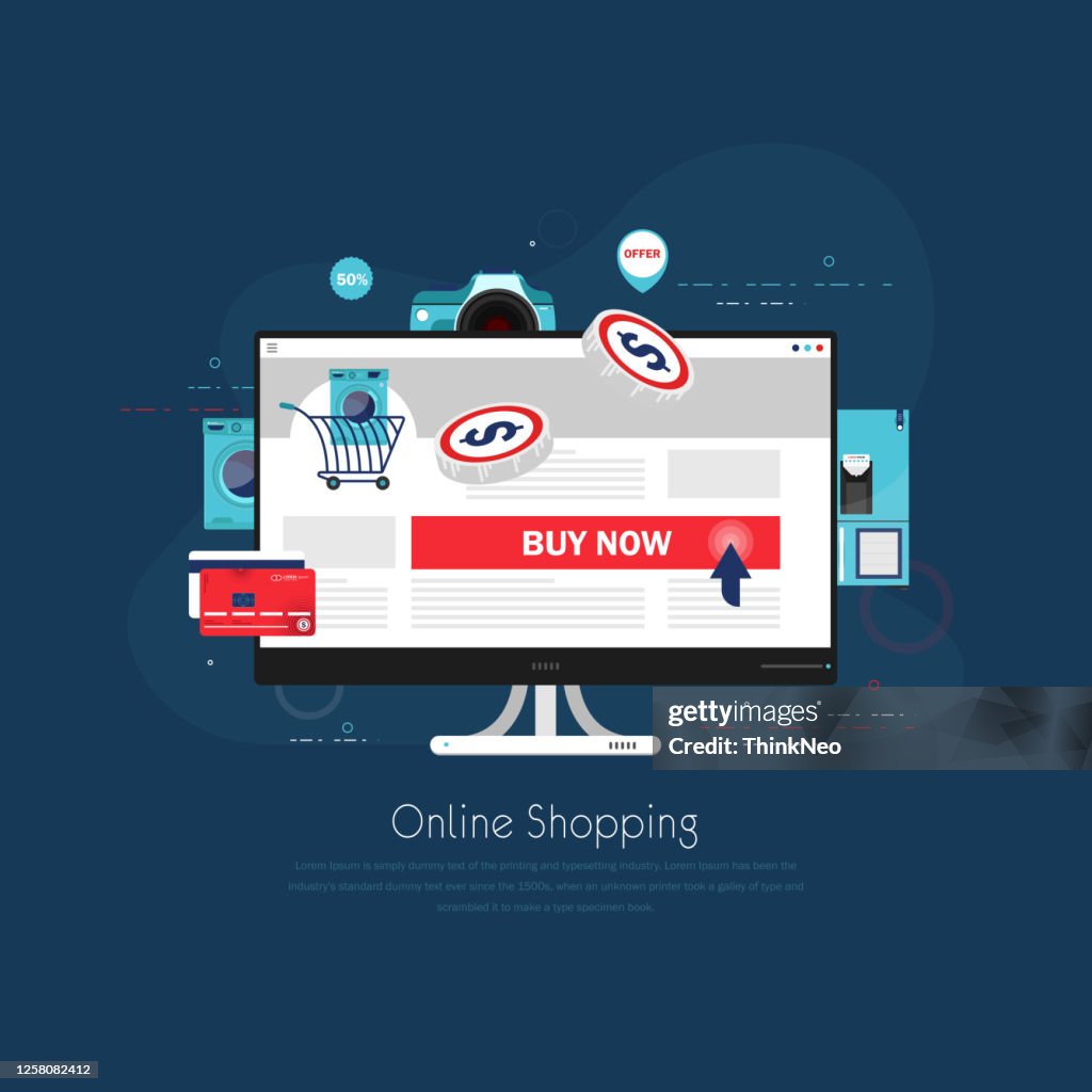 Shop Using Computer Pic Online Shopping With Desktop Computer High-Res Vector Graphic - Getty ...