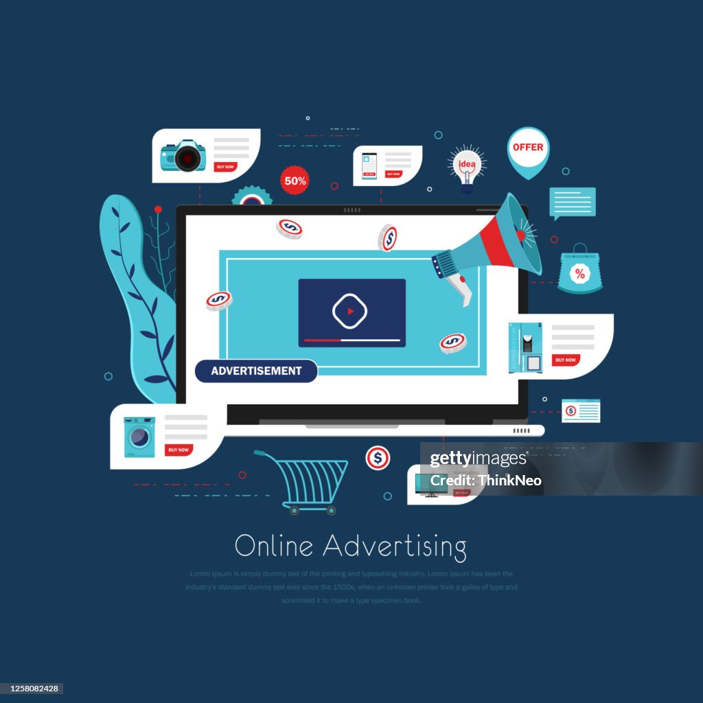 Digital Inbound Marketing Web Banner with Vector Icons w CTA, Growth, SEO, etc stock illustration