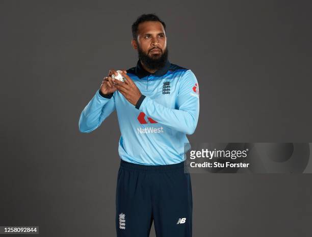 Adil Rashid poses for a portrait during the England One Day International Squad Photo call at Ageas Bowl on July 24, 2020 in Southampton, England.