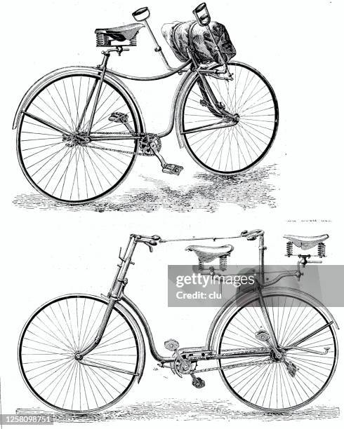 stockillustraties, clipart, cartoons en iconen met single- en tandemfiets, witte achtergrond - tandem positie