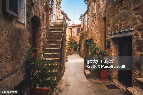 stone houses in old etruscan village, tuscany, italy - grosseto stock-fotos und bilder