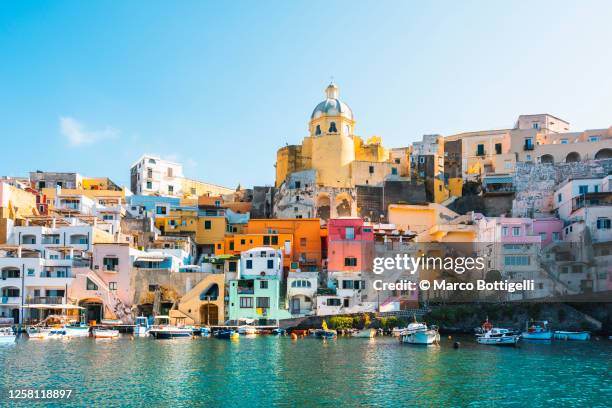 the vibrant colors of the town of procida, italy - milan italy stockfoto's en -beelden