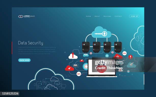 network security landing page. data protection banner - cloud services isometric stock illustrations