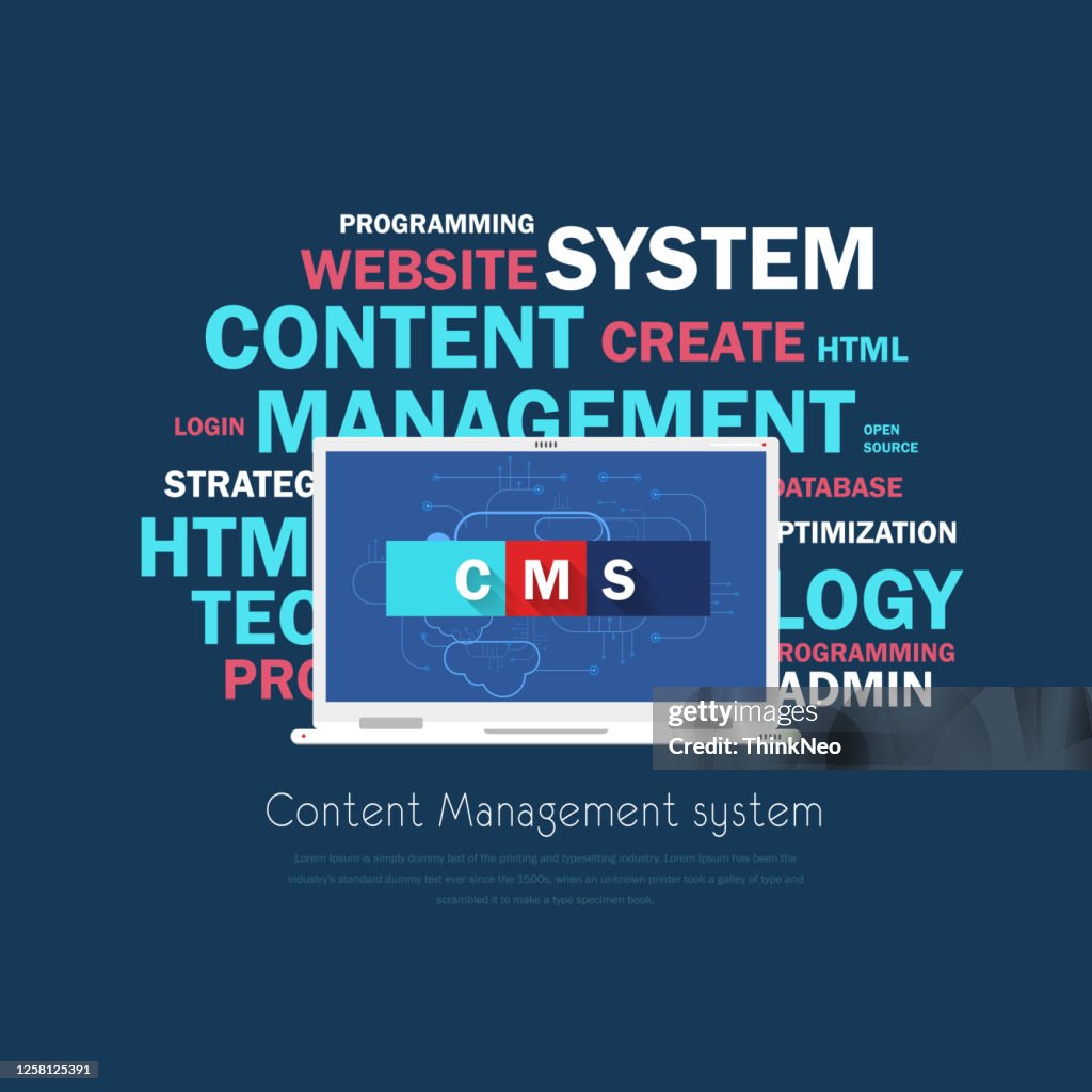 Flat concept of CMS content management system stock illustration