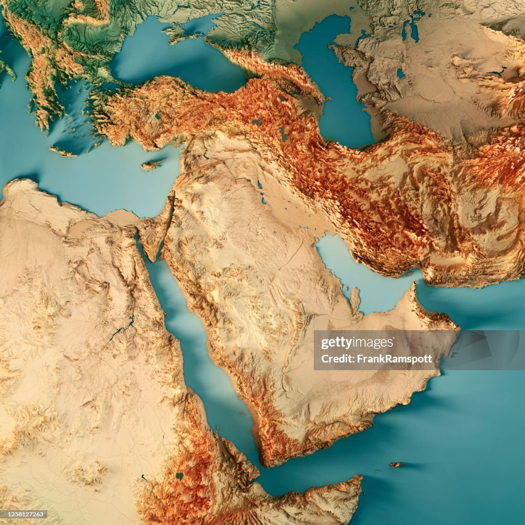Middle East 3D Render Topographic Map Color