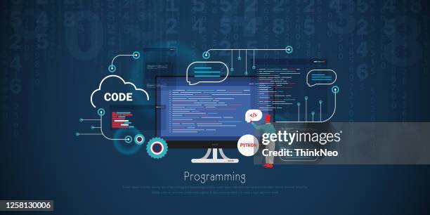 developing programming and coding technologies. young programmer coding a new project using computer. - algorithm stock illustrations