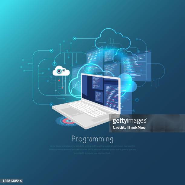 web development concept, programming and coding banner. stock illustration - development stock illustrations