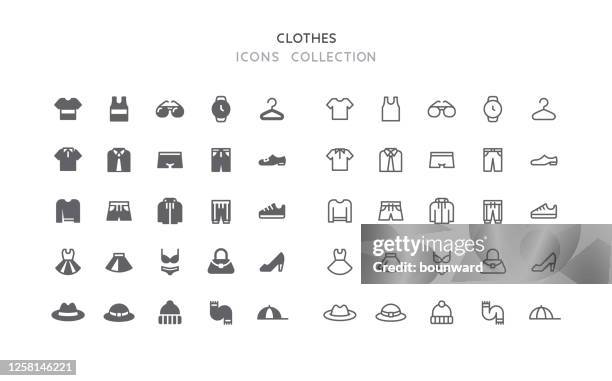 flat & outline clothes icons - long sleeve t shirt stock illustrations