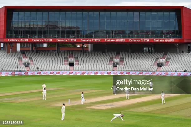 Rory Burns of England dives in vain for the catch of Shane Dowrich of West Indies during Day Two of the Ruth Strauss Foundation Test, the Third Test...