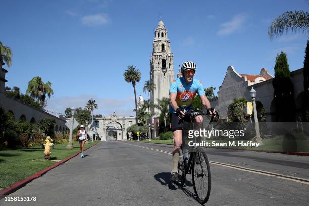 Former NBA player Bill Walton rides his bike inside of Balboa Park prior to the Bike for Humanity II on July 25, 2020 in San Diego, California. The...