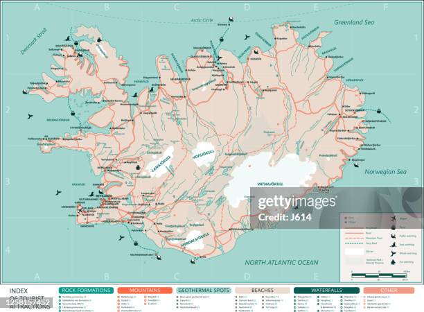 iceland tourist map - arctic fox stock illustrations