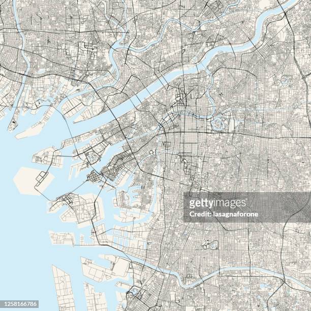 osaka, japan vector map - osaka city stock illustrations