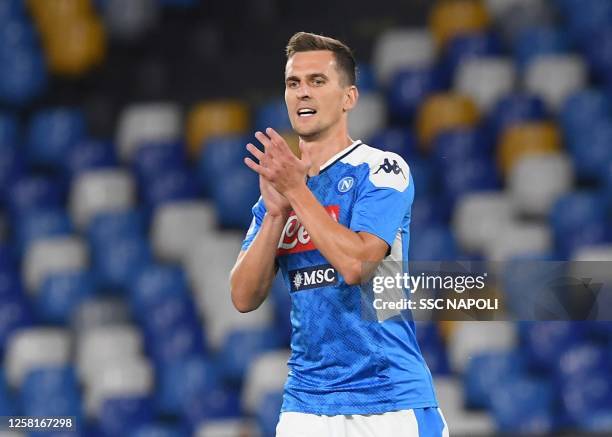 Arkadiusz Milik during the Serie A match between SSC Napoli and US Sassuolo at Stadio San Paolo on July 25, 2020 in Naples, Italy.