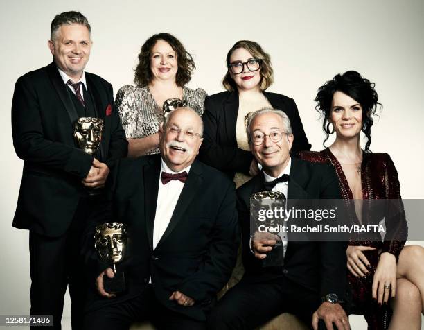 Shane Allen, Lucy Ansbro, Geoff Posner, Susie Hall, Ben Elton and Jordan Gray are photographed at BAFTA's television awards with P&O Cruises on May...