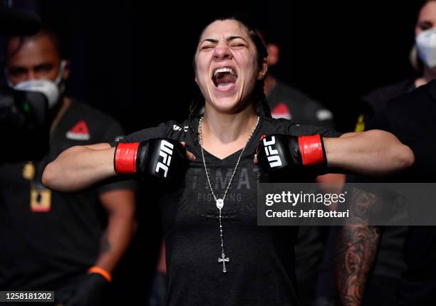 Bethe Correia of Brazil prepares to fight Pannie Kianzad of Iran in their bantamweight fight during the UFC Fight Night event inside Flash Forum on...