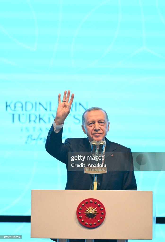 Tayyip Turkish President Recep Tayyip Erdogan greets the crowd as he attends ...