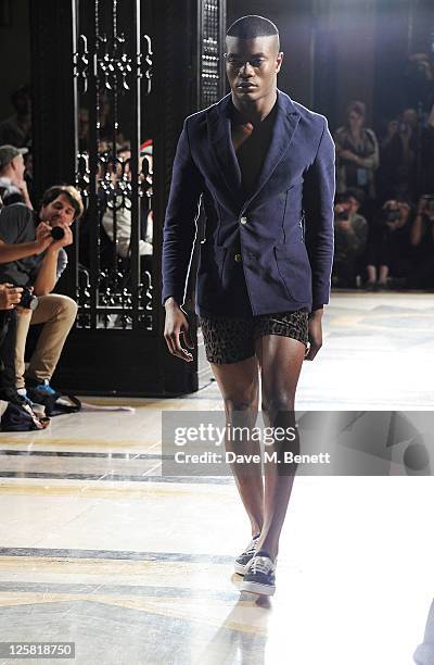 Walks the runway at the James Small Menswear Spring/Summer 2012 runway show during London Fashion Week at the Vauxhall Fashion Scout on September 21,...